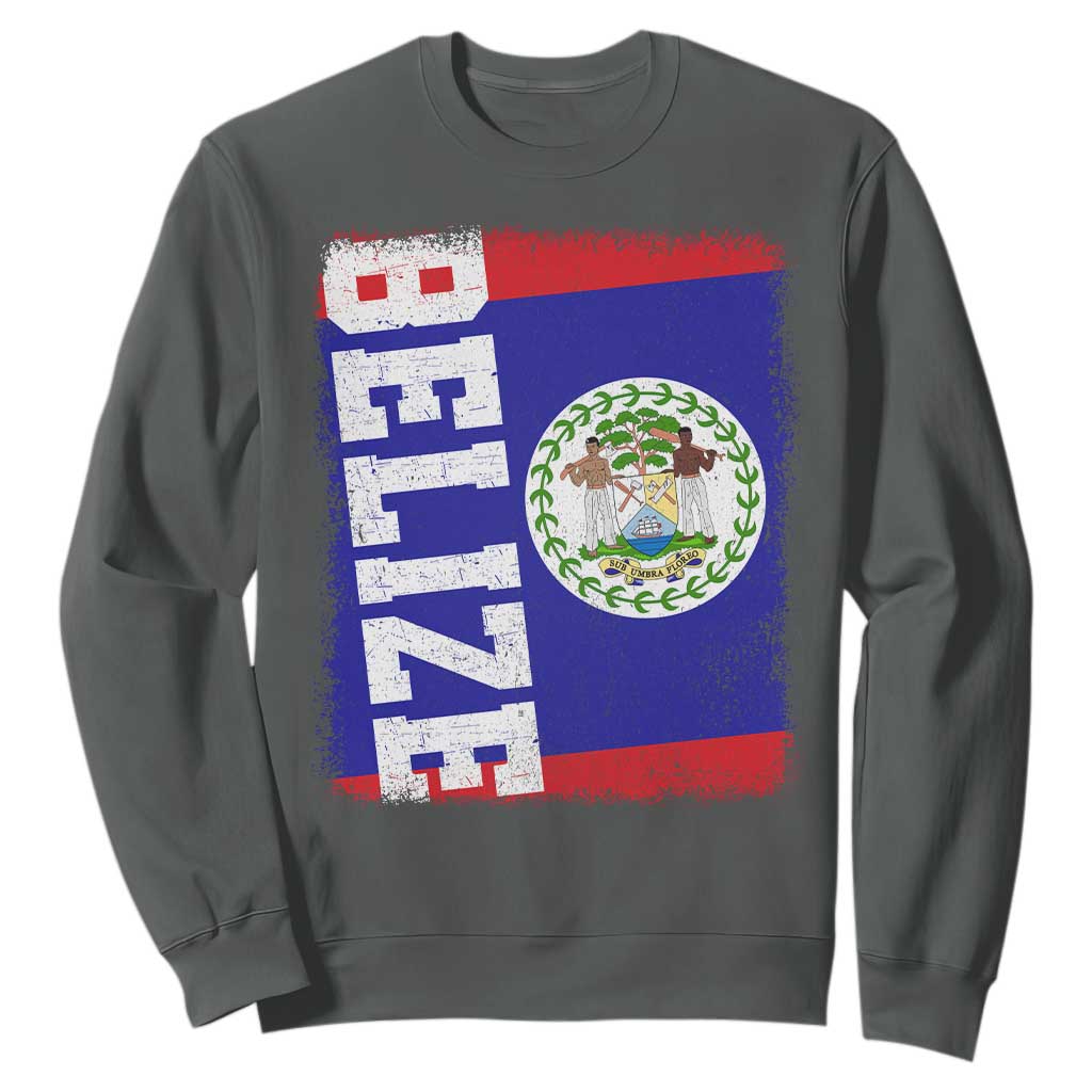 Vintage Belize Sweatshirt Distressed Flag Central American Pride Heritage Gift TS10 Dark Heather Print Your Wear