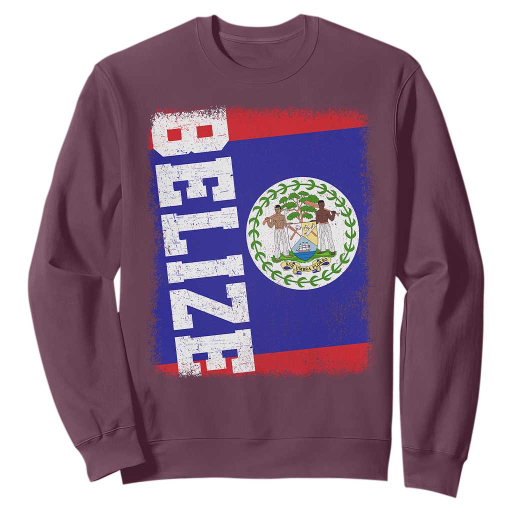 Vintage Belize Sweatshirt Distressed Flag Central American Pride Heritage Gift TS10 Maroon Print Your Wear