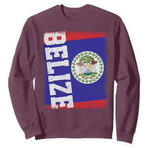 Vintage Belize Sweatshirt Distressed Flag Central American Pride Heritage Gift TS10 Maroon Print Your Wear
