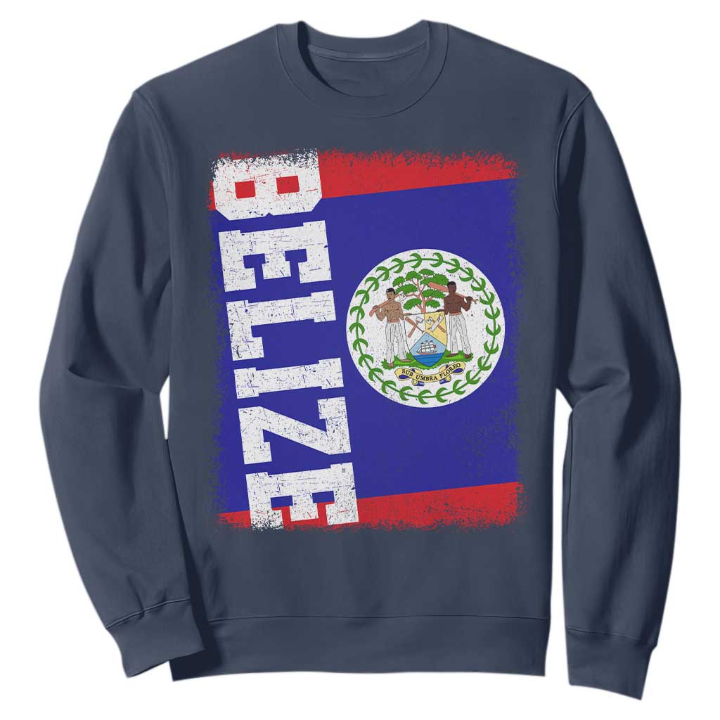 Vintage Belize Sweatshirt Distressed Flag Central American Pride Heritage Gift TS10 Navy Print Your Wear