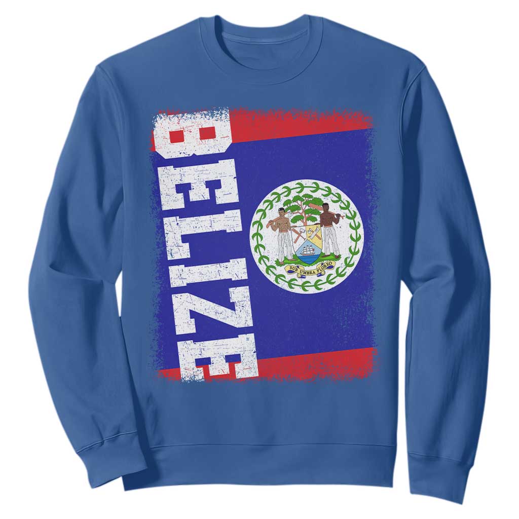 Vintage Belize Sweatshirt Distressed Flag Central American Pride Heritage Gift TS10 Royal Blue Print Your Wear