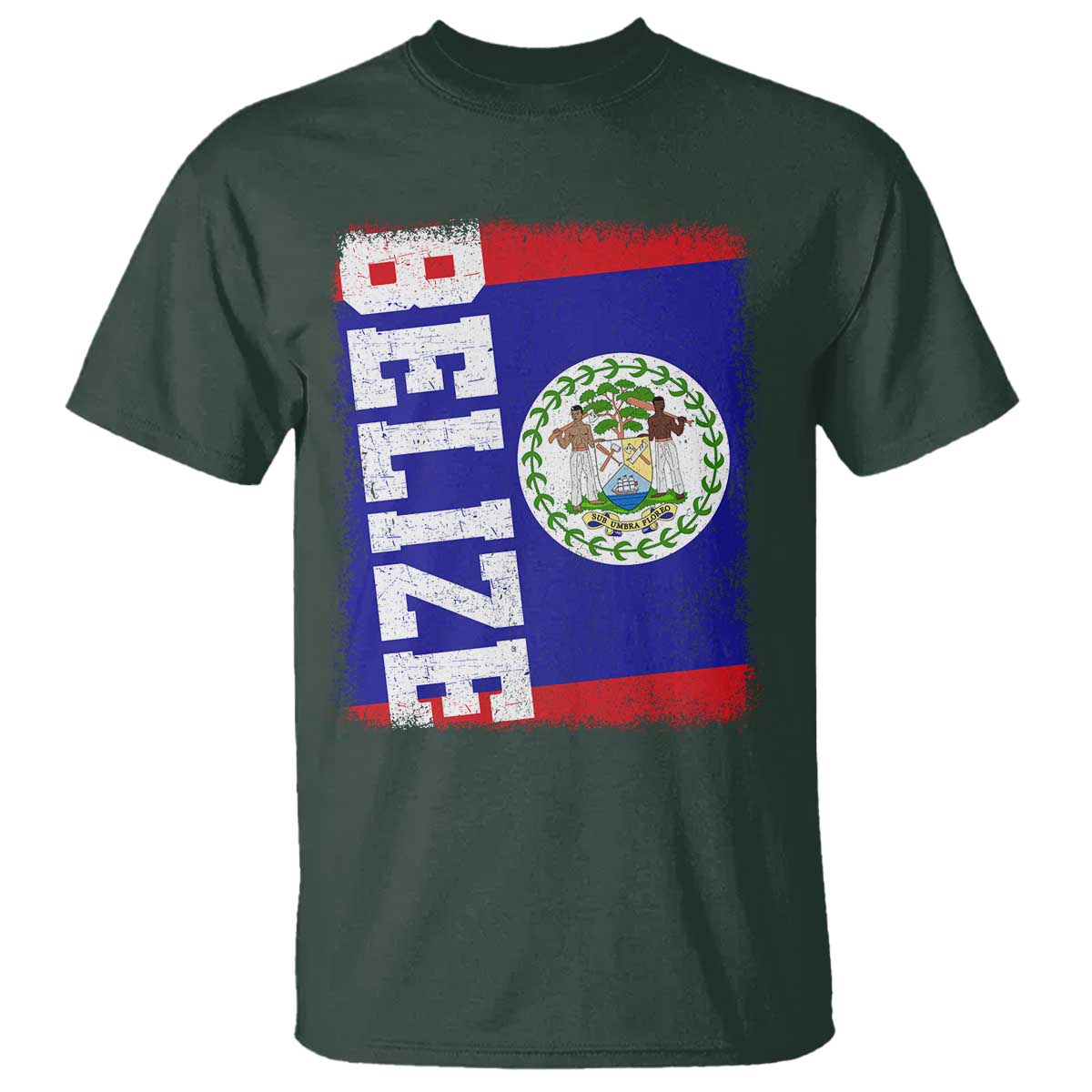 Vintage Belize T Shirt Distressed Flag Central American Pride Heritage Gift TS10 Dark Forest Green Print Your Wear