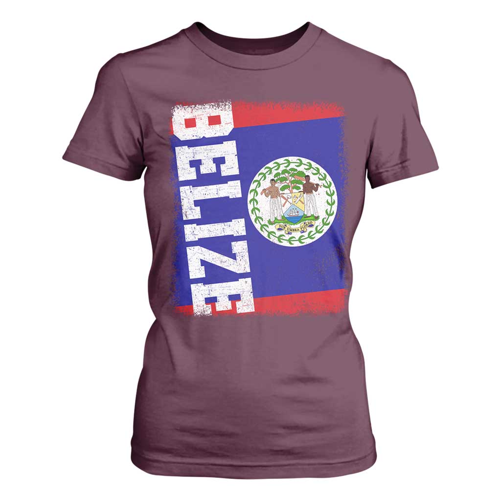 Vintage Belize T Shirt For Women Distressed Flag Central American Pride Heritage Gift TS10 Maroon Print Your Wear