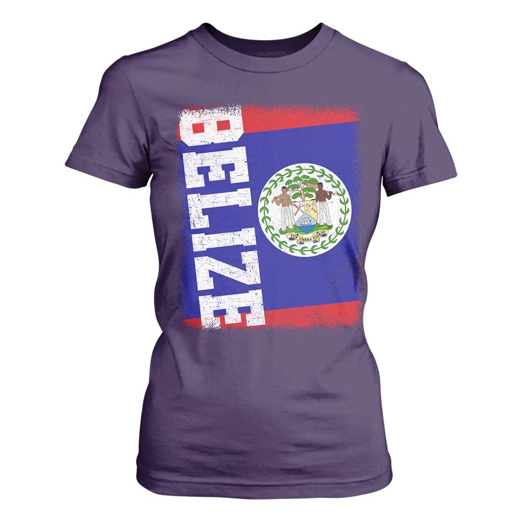 Vintage Belize T Shirt For Women Distressed Flag Central American Pride Heritage Gift TS10 Purple Print Your Wear