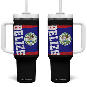 Vintage Belize Tumbler With Handle Distressed Flag Central American Pride Heritage Gift TS10 One Size: 40 oz Black Print Your Wear