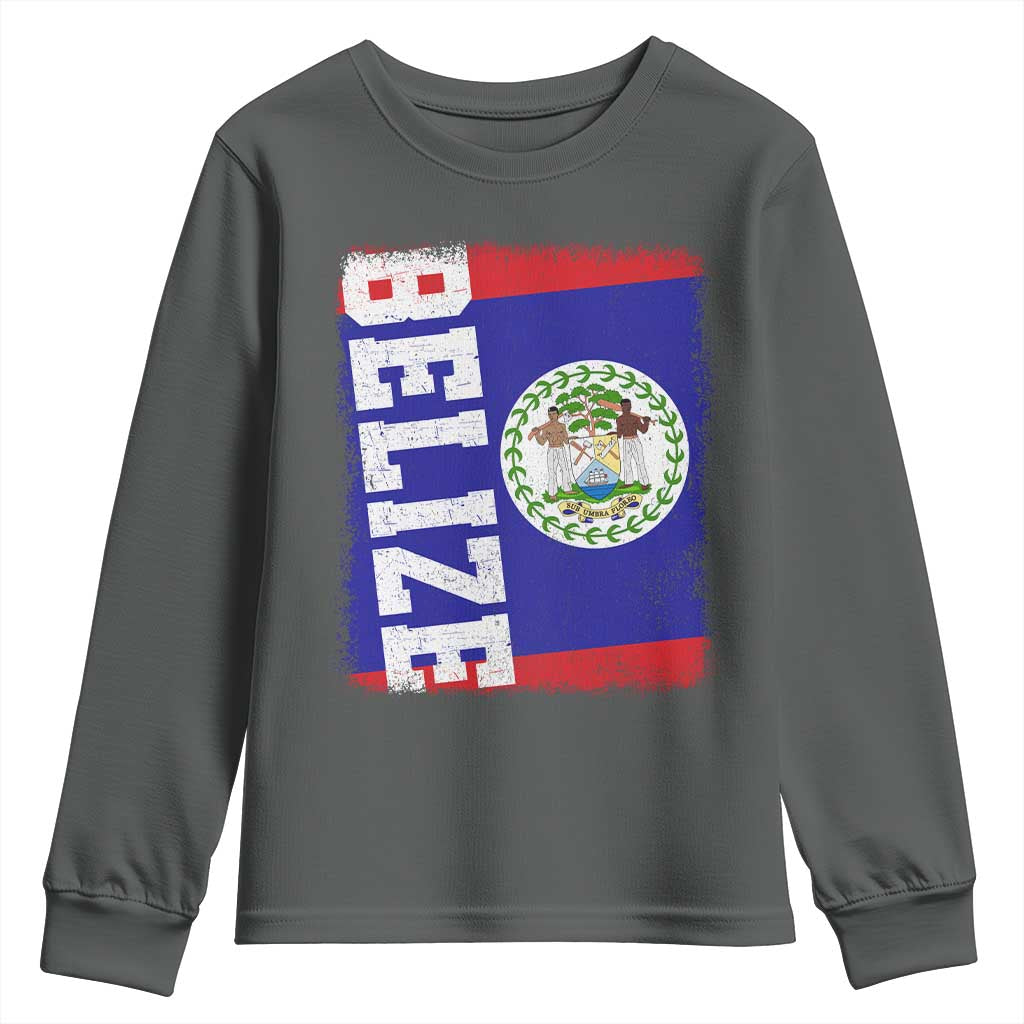 Vintage Belize Youth Sweatshirt Distressed Flag Central American Pride Heritage Gift TS10 Dark Heather Print Your Wear