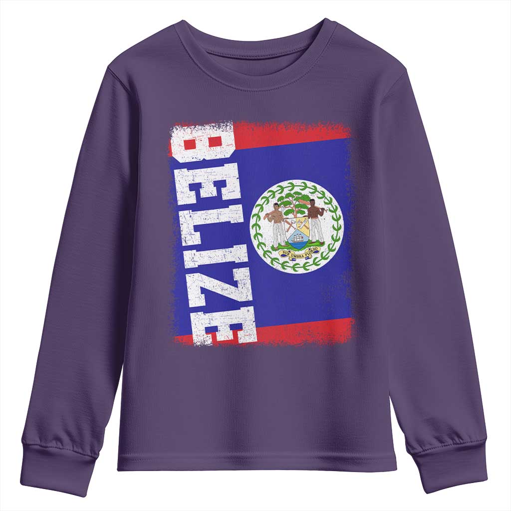 Vintage Belize Youth Sweatshirt Distressed Flag Central American Pride Heritage Gift TS10 Purple Print Your Wear