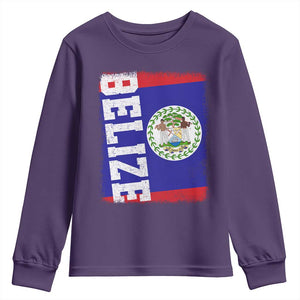 Vintage Belize Youth Sweatshirt Distressed Flag Central American Pride Heritage Gift TS10 Purple Print Your Wear