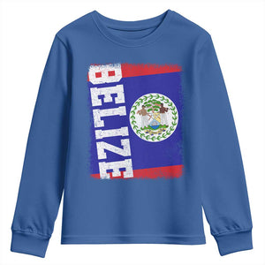 Vintage Belize Youth Sweatshirt Distressed Flag Central American Pride Heritage Gift TS10 Royal Blue Print Your Wear