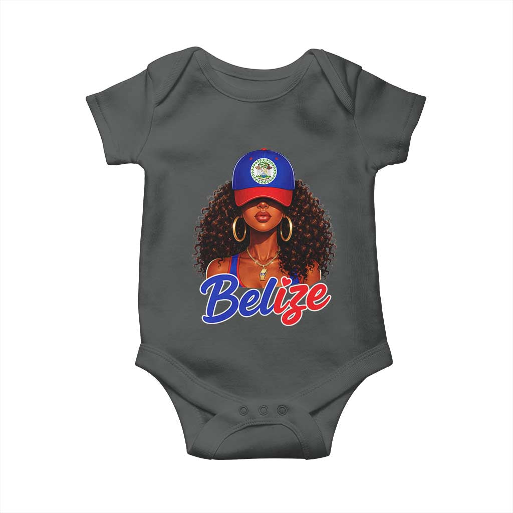 Belize Princess Baby Onesie Melanin Afro Girl Belize Flag Heritage Gift for Black Girls TS10 Dark Heather Print Your Wear