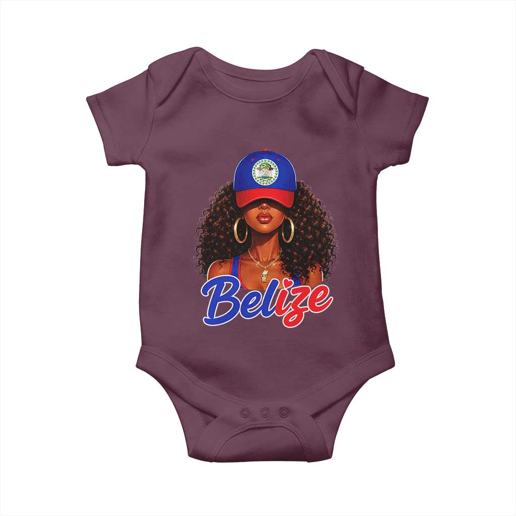 Belize Princess Baby Onesie Melanin Afro Girl Belize Flag Heritage Gift for Black Girls TS10 Maroon Print Your Wear