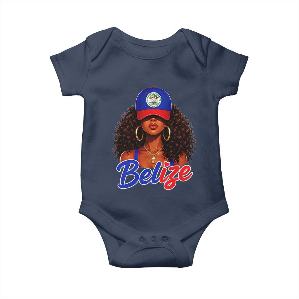 Belize Princess Baby Onesie Melanin Afro Girl Belize Flag Heritage Gift for Black Girls TS10 Navy Print Your Wear