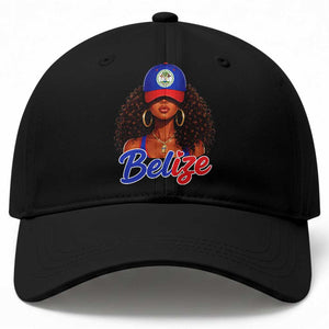 Belize Princess Baseball Cap Melanin Afro Girl Belize Flag Heritage Gift for Black Girls TS10 Print Your Wear