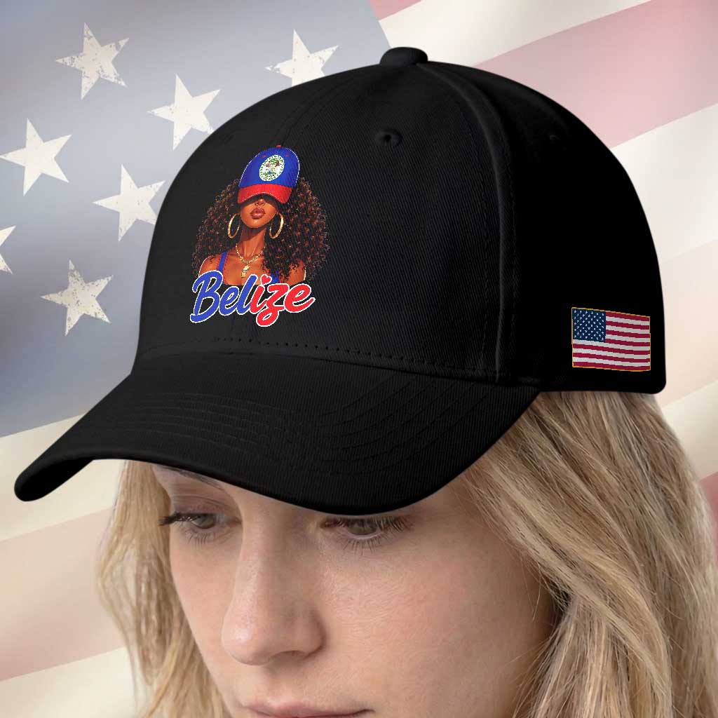 Belize Princess Baseball Cap Melanin Afro Girl Belize Flag Heritage Gift for Black Girls TS10 Print Your Wear