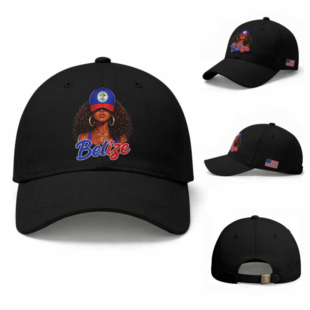 Belize Princess Baseball Cap Melanin Afro Girl Belize Flag Heritage Gift for Black Girls TS10 Baseball Cap Universal Fit Black Print Your Wear