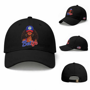 Belize Princess Baseball Cap Melanin Afro Girl Belize Flag Heritage Gift for Black Girls TS10 Baseball Cap Universal Fit Black Print Your Wear