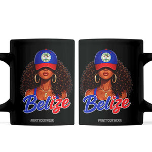 Belize Princess Coffee Mug Melanin Afro Girl Belize Flag Heritage Gift for Black Girls TS10 Black Print Your Wear
