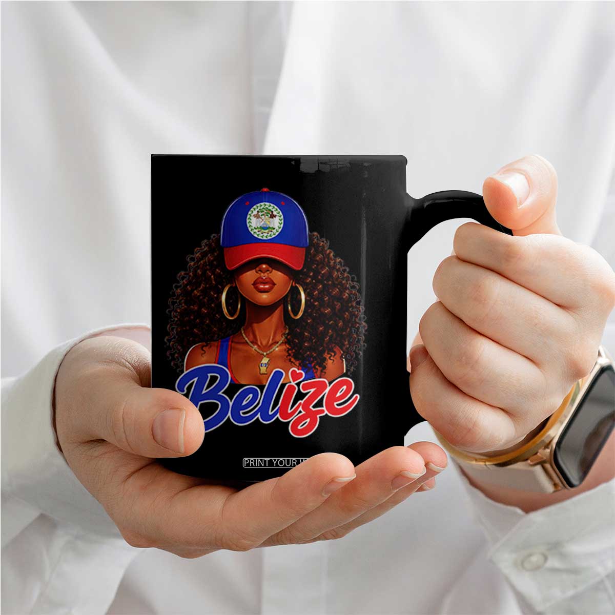 Belize Princess Coffee Mug Melanin Afro Girl Belize Flag Heritage Gift for Black Girls TS10 Print Your Wear