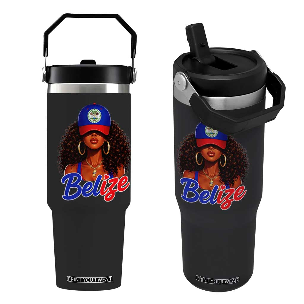 Belize Princess Flip Straw Tumbler Melanin Afro Girl Belize Flag Heritage Gift for Black Girls TS10 One Size: 30 oz Black Print Your Wear