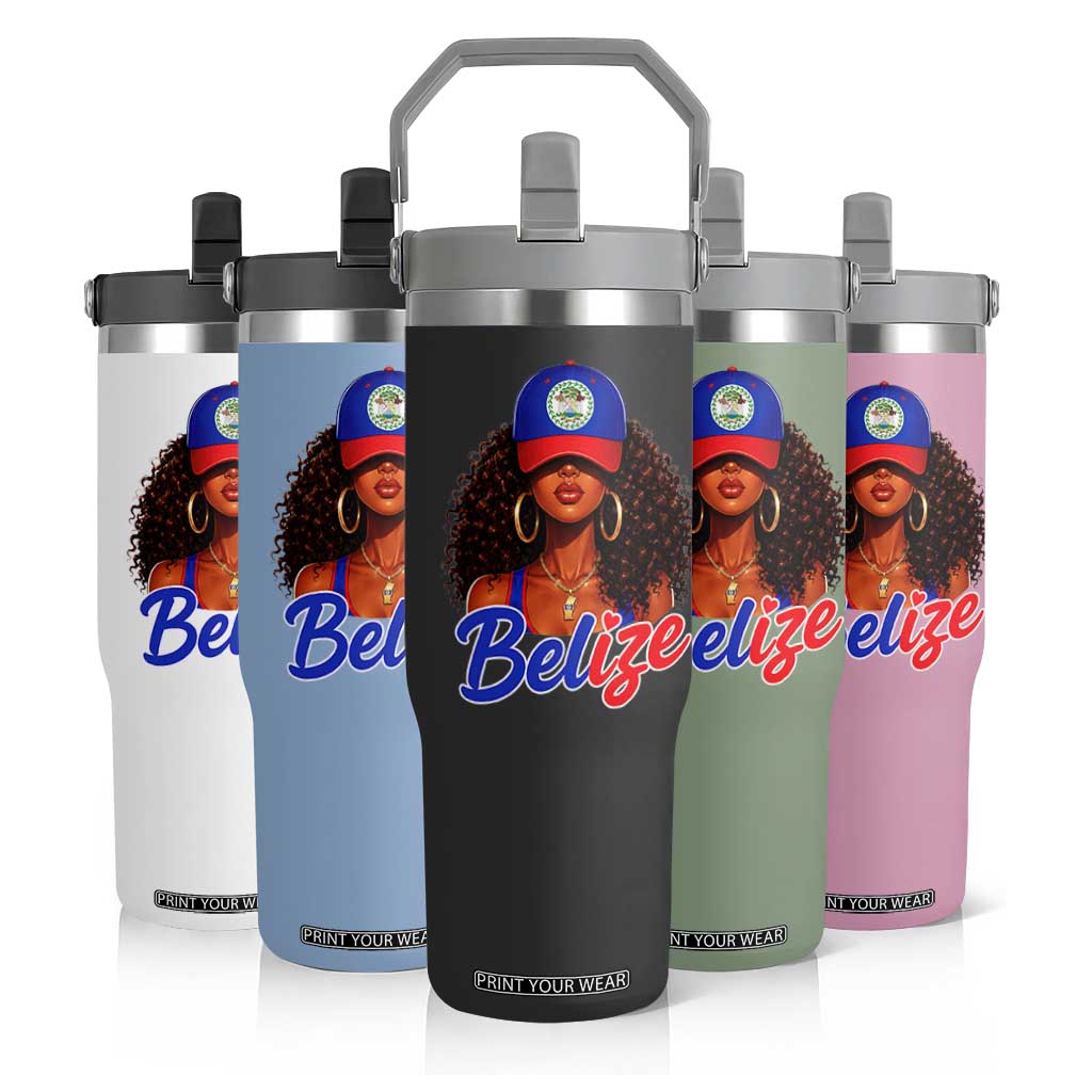 Belize Princess Flip Straw Tumbler Melanin Afro Girl Belize Flag Heritage Gift for Black Girls TS10 Print Your Wear