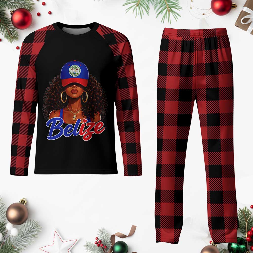 Belize Princess Plaid Pajama Set Melanin Afro Girl Belize Flag Heritage Gift for Black Girls TS10 Buffalo Plaid Print Your Wear