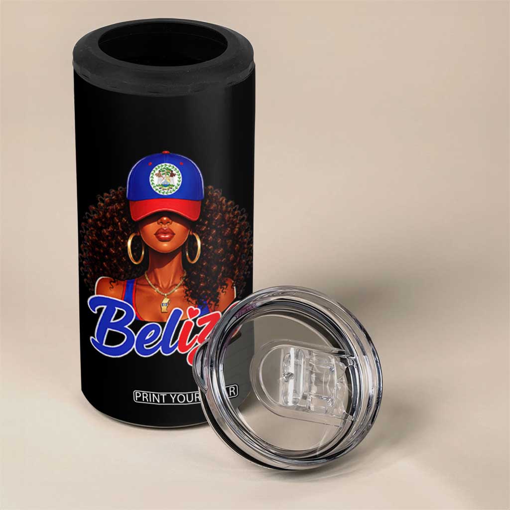 Belize Princess 4 in 1 Can Cooler Tumbler Melanin Afro Girl Belize Flag Heritage Gift for Black Girls TS10 Print Your Wear