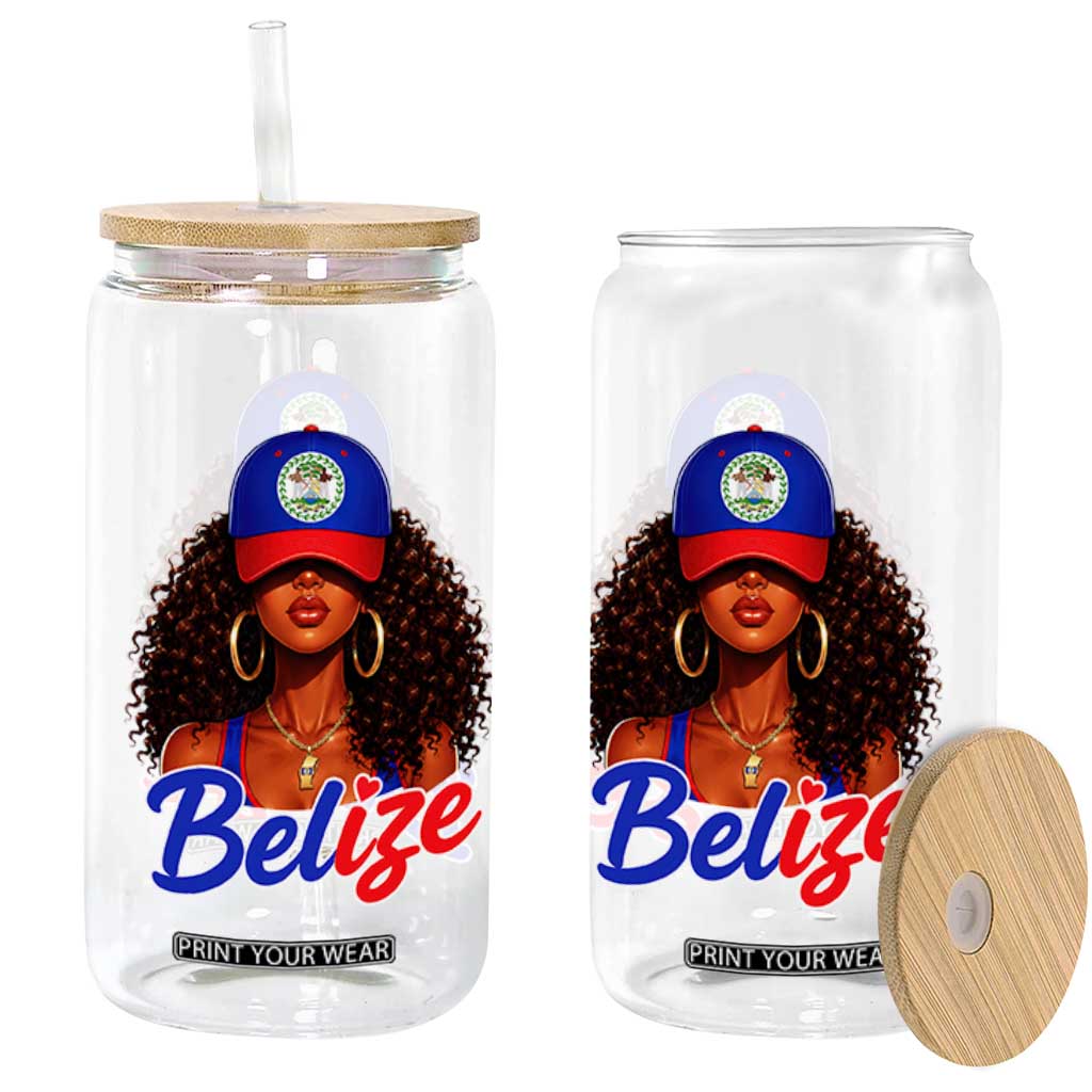 Belize Princess Glass Can Melanin Afro Girl Belize Flag Heritage Gift for Black Girls TS10 Print Your Wear