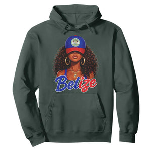 Belize Princess Hoodie Melanin Afro Girl Belize Flag Heritage Gift for Black Girls TS10 Dark Forest Green Print Your Wear