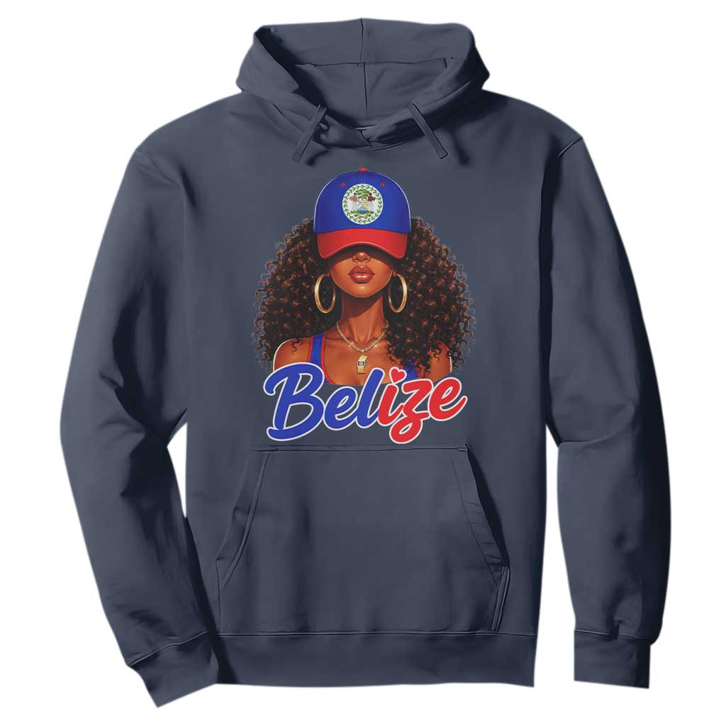 Belize Princess Hoodie Melanin Afro Girl Belize Flag Heritage Gift for Black Girls TS10 Navy Print Your Wear