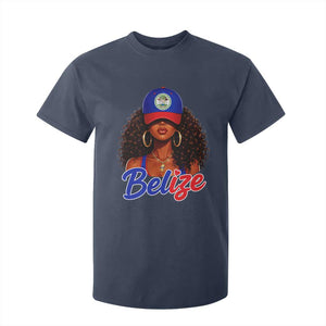 Belize Princess T Shirt For Kid Melanin Afro Girl Belize Flag Heritage Gift for Black Girls TS10 Navy Print Your Wear