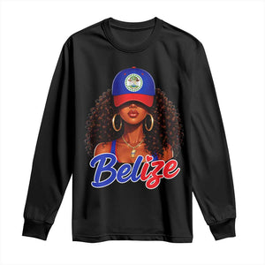 Belize Princess Long Sleeve Shirt Melanin Afro Girl Belize Flag Heritage Gift for Black Girls TS10 Black Print Your Wear