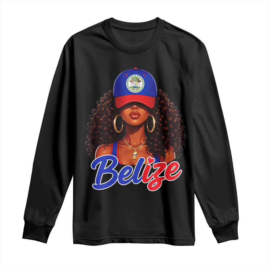 Belize Princess Long Sleeve Shirt Melanin Afro Girl Belize Flag Heritage Gift for Black Girls TS10 Black Print Your Wear