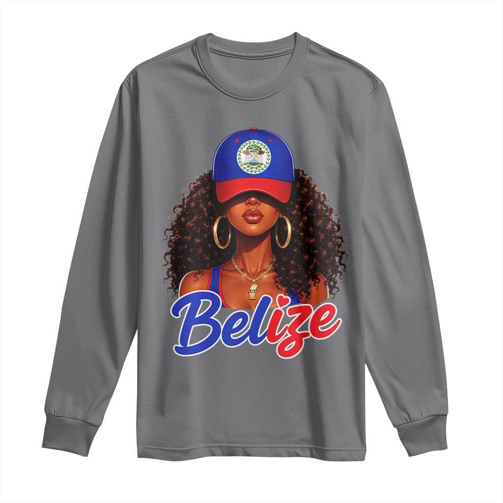 Belize Princess Long Sleeve Shirt Melanin Afro Girl Belize Flag Heritage Gift for Black Girls TS10 Charcoal Print Your Wear