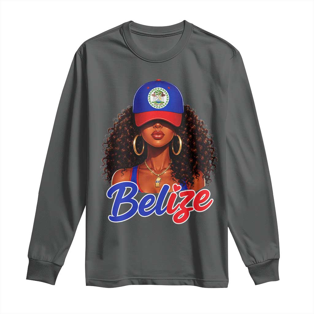 Belize Princess Long Sleeve Shirt Melanin Afro Girl Belize Flag Heritage Gift for Black Girls TS10 Dark Heather Print Your Wear