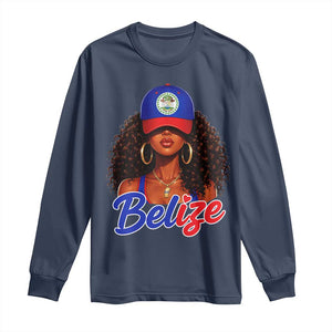 Belize Princess Long Sleeve Shirt Melanin Afro Girl Belize Flag Heritage Gift for Black Girls TS10 Navy Print Your Wear
