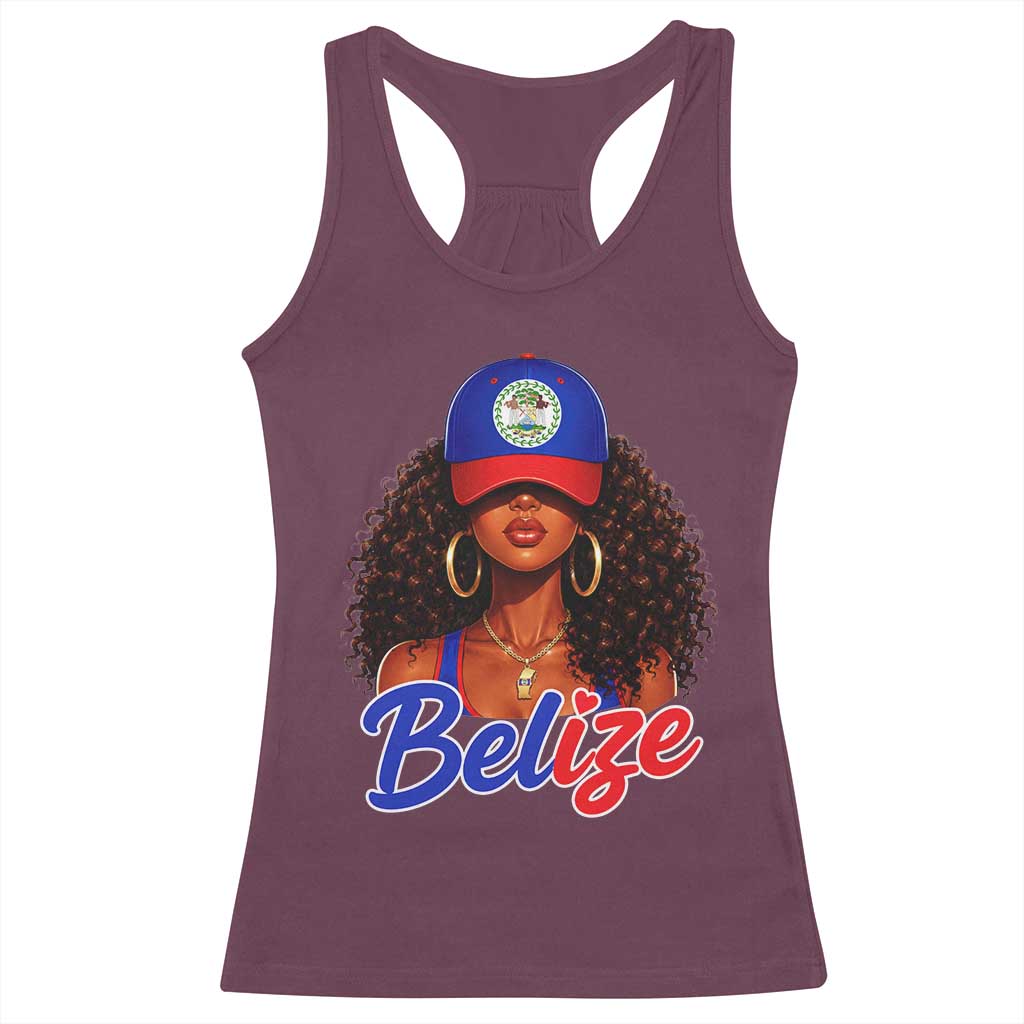 Belize Princess Racerback Tank Top Melanin Afro Girl Belize Flag Heritage Gift for Black Girls TS10 Maroon Print Your Wear