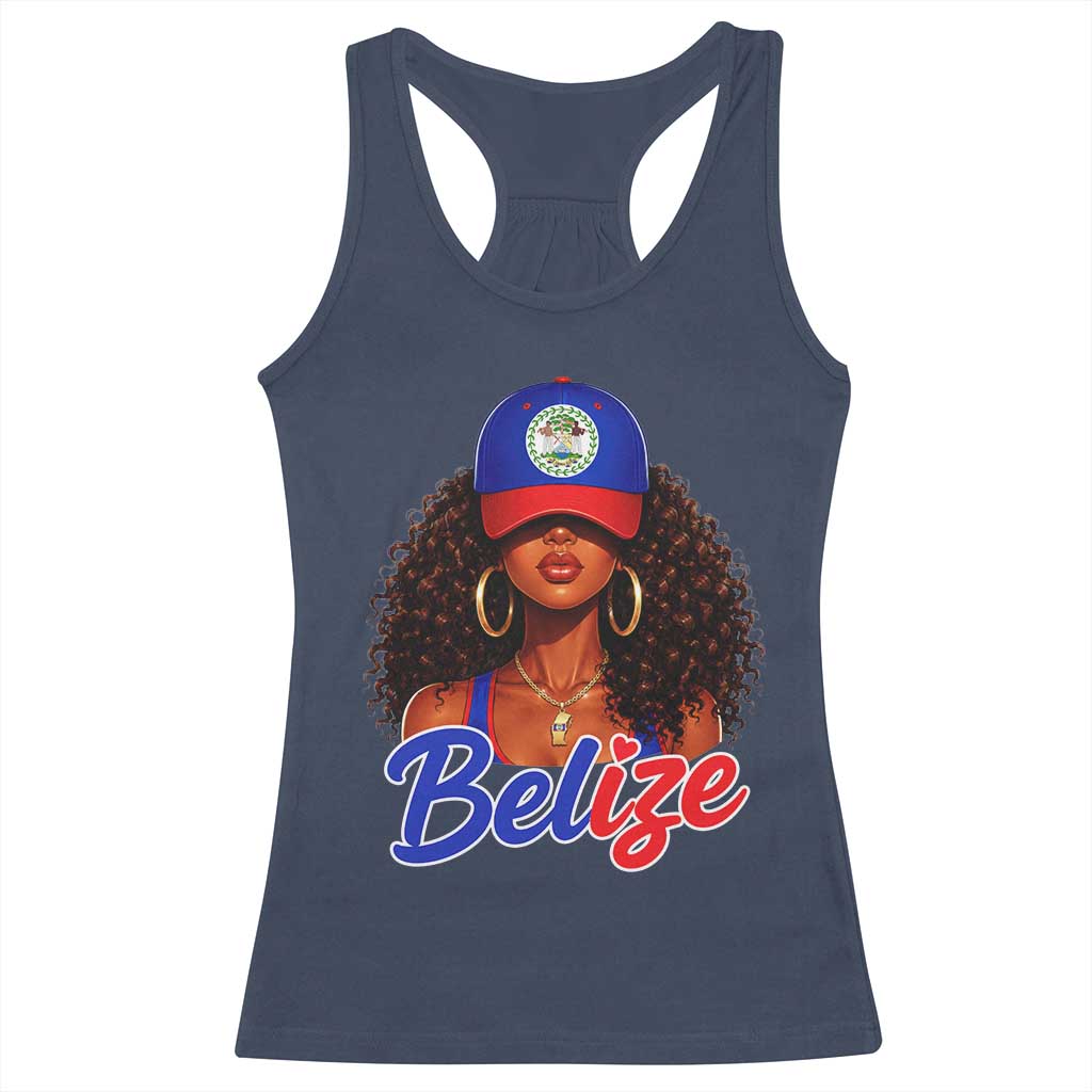 Belize Princess Racerback Tank Top Melanin Afro Girl Belize Flag Heritage Gift for Black Girls TS10 Navy Print Your Wear