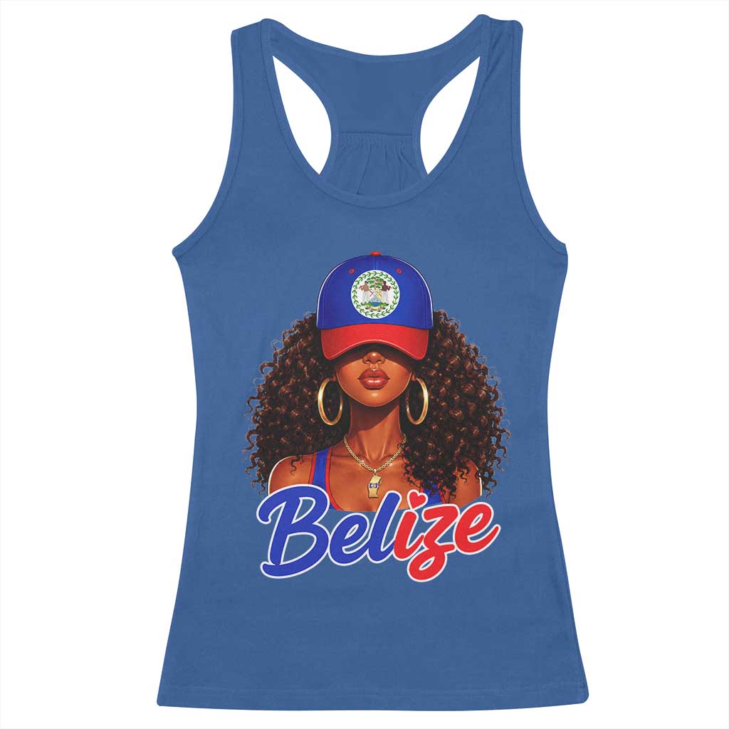 Belize Princess Racerback Tank Top Melanin Afro Girl Belize Flag Heritage Gift for Black Girls TS10 Royal Blue Print Your Wear