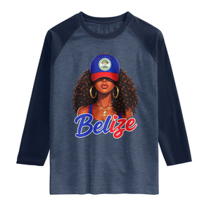 Belize Princess Raglan Shirt Melanin Afro Girl Belize Flag Heritage Gift for Black Girls TS10 Heather Denim Navy Print Your Wear
