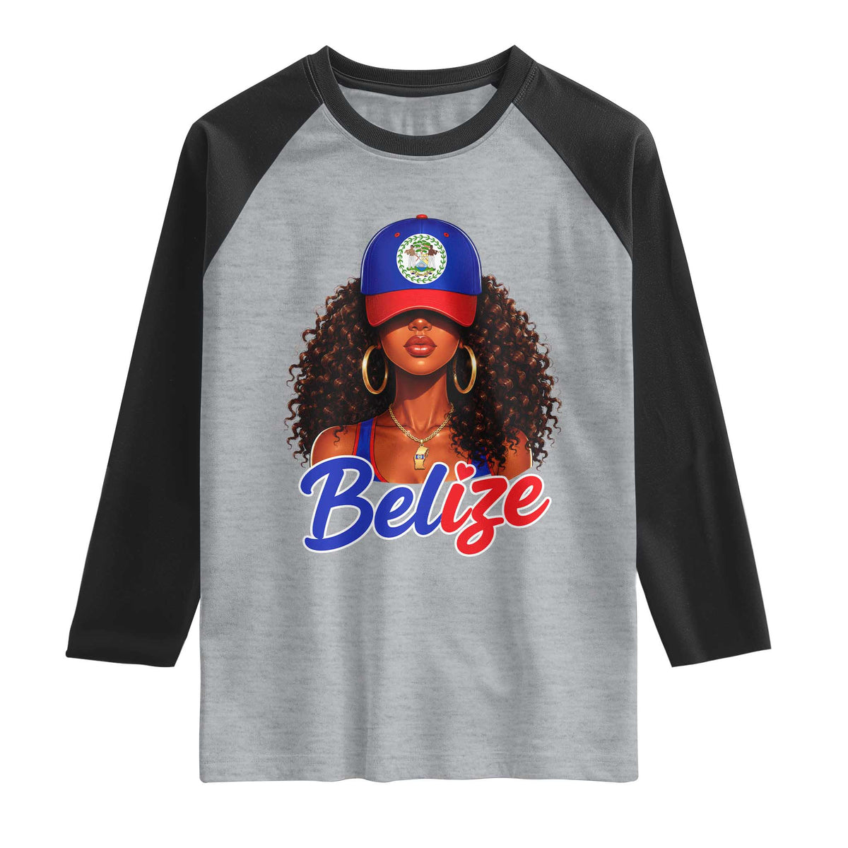 Belize Princess Raglan Shirt Melanin Afro Girl Belize Flag Heritage Gift for Black Girls TS10 Heather Gray Black Print Your Wear