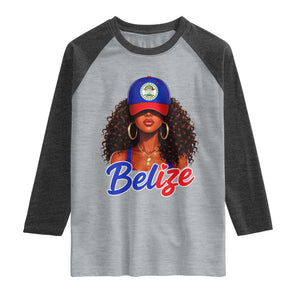 Belize Princess Raglan Shirt Melanin Afro Girl Belize Flag Heritage Gift for Black Girls TS10 Heather Gray Heather Charcoal Print Your Wear