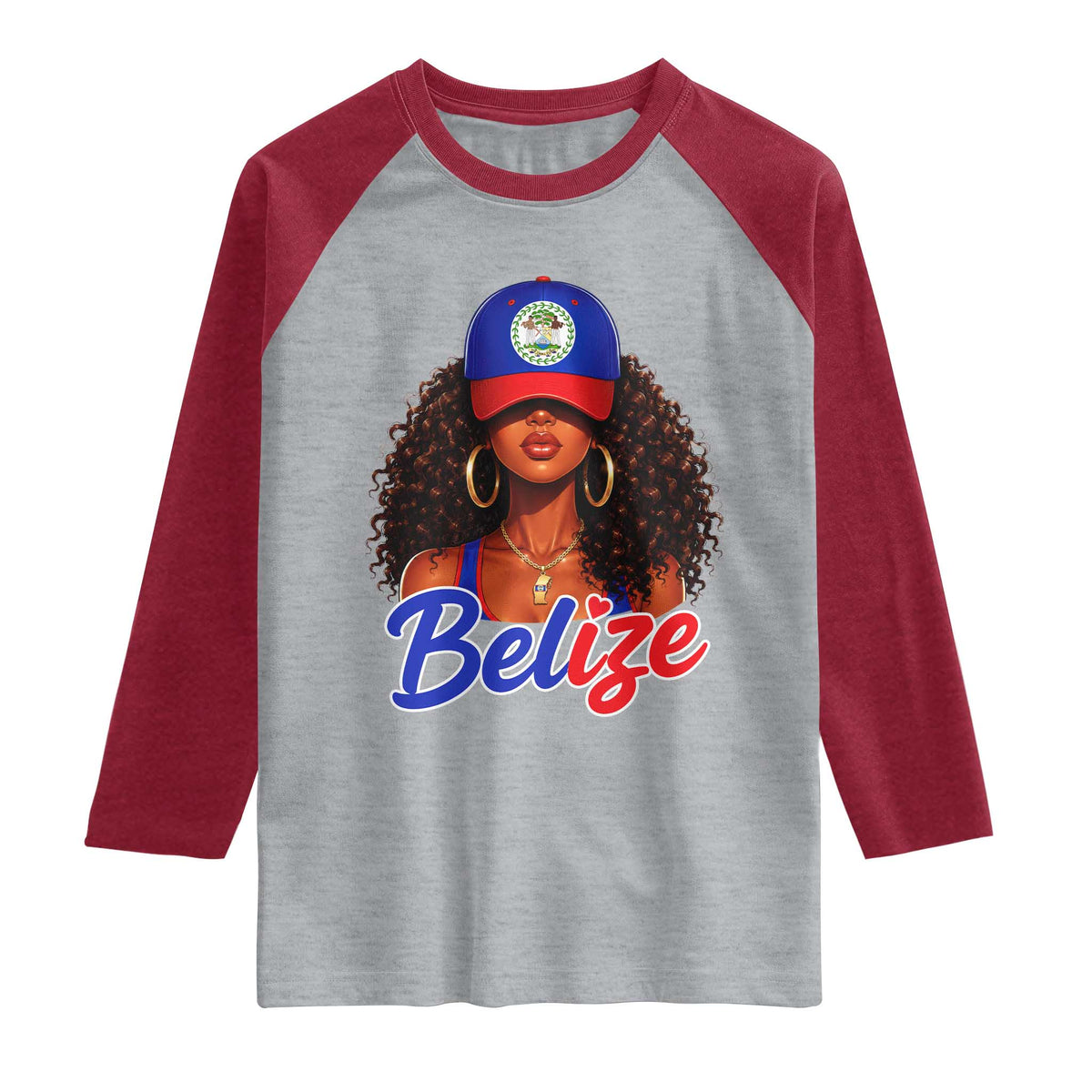 Belize Princess Raglan Shirt Melanin Afro Girl Belize Flag Heritage Gift for Black Girls TS10 Heather Gray Heather Red Print Your Wear