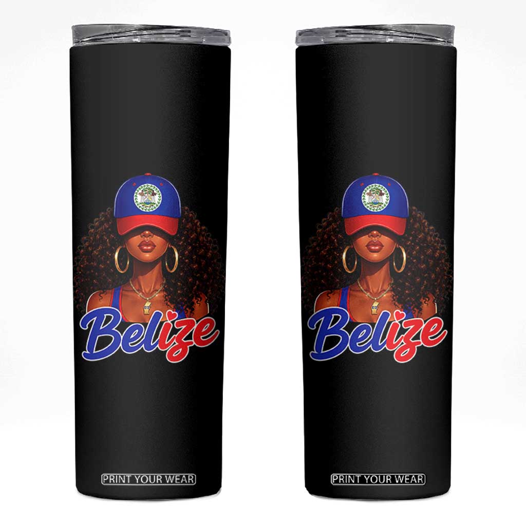 Belize Princess Skinny Tumbler Melanin Afro Girl Belize Flag Heritage Gift for Black Girls TS10 Black Print Your Wear