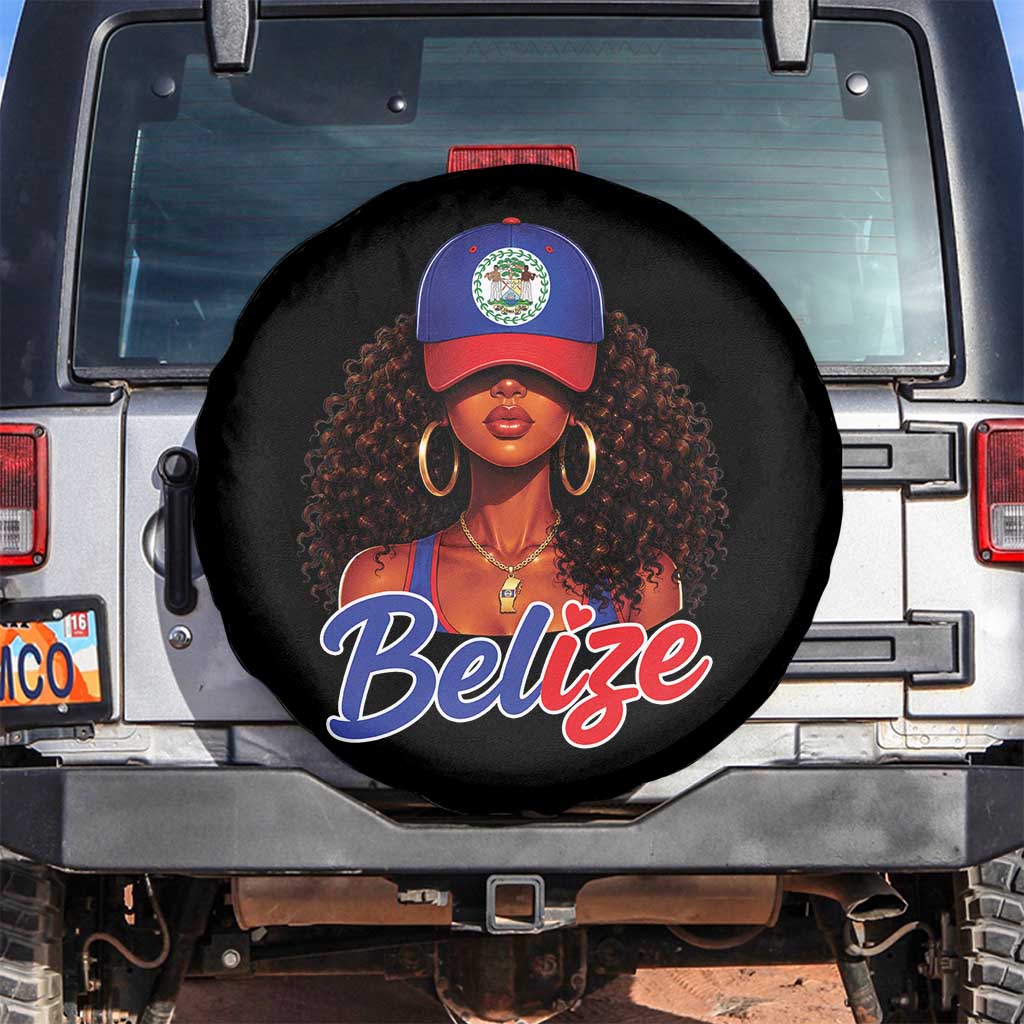 Belize Princess Spare Tire Cover Melanin Afro Girl Belize Flag Heritage Gift for Black Girls TS10 No hole Black Print Your Wear