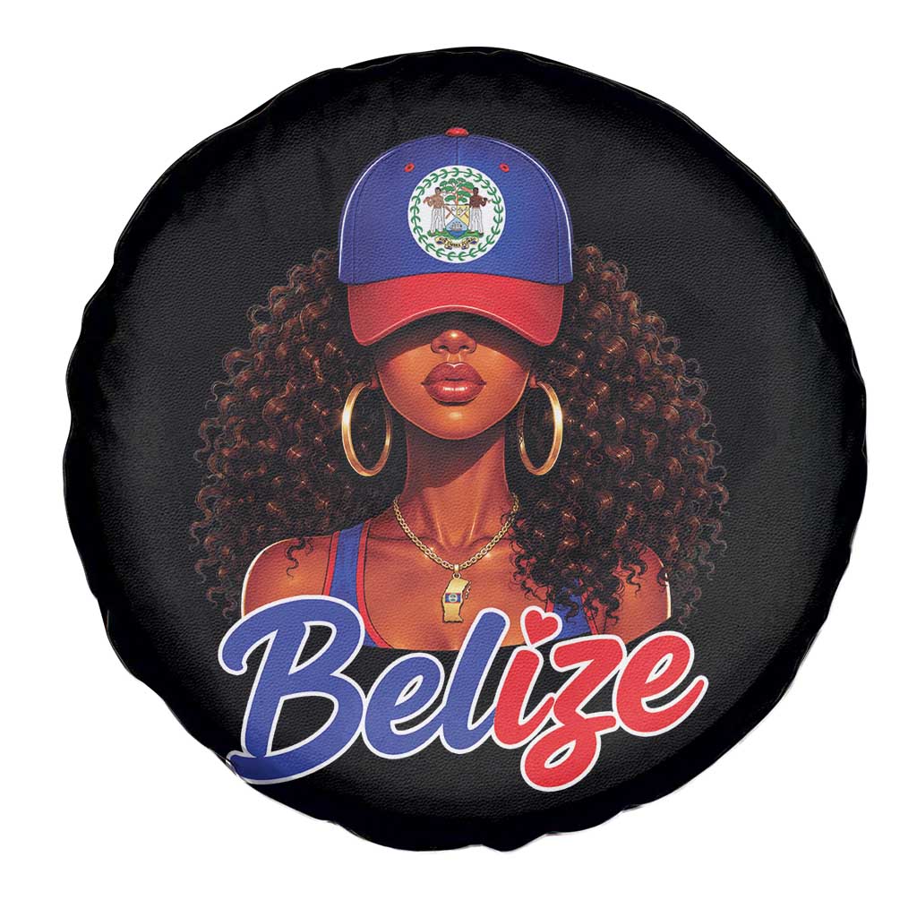 Belize Princess Spare Tire Cover Melanin Afro Girl Belize Flag Heritage Gift for Black Girls TS10 Print Your Wear