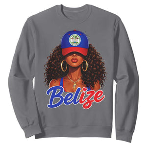 Belize Princess Sweatshirt Melanin Afro Girl Belize Flag Heritage Gift for Black Girls TS10 Charcoal Print Your Wear