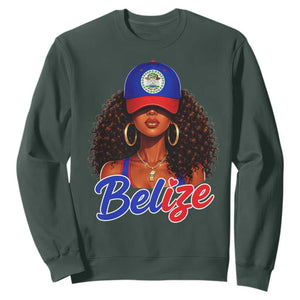 Belize Princess Sweatshirt Melanin Afro Girl Belize Flag Heritage Gift for Black Girls TS10 Dark Forest Green Print Your Wear