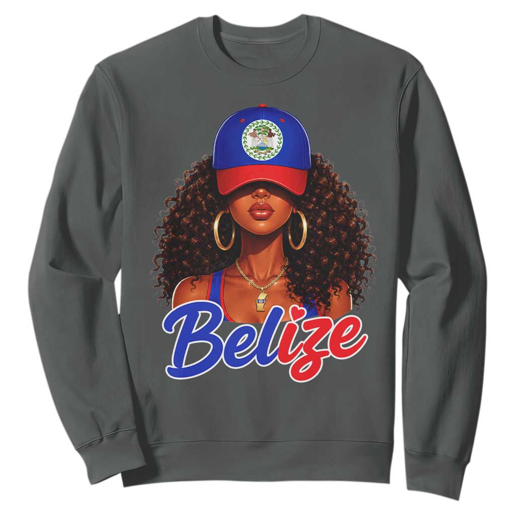 Belize Princess Sweatshirt Melanin Afro Girl Belize Flag Heritage Gift for Black Girls TS10 Dark Heather Print Your Wear