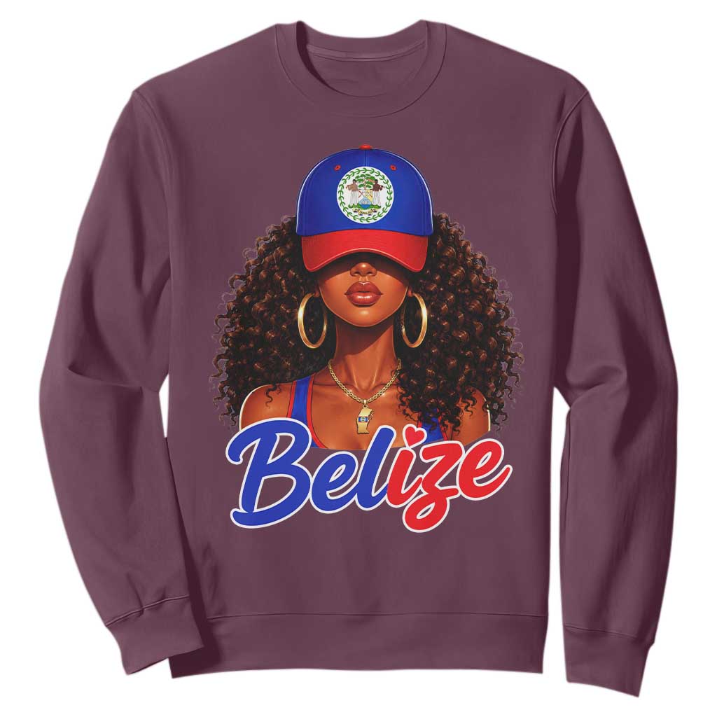 Belize Princess Sweatshirt Melanin Afro Girl Belize Flag Heritage Gift for Black Girls TS10 Maroon Print Your Wear