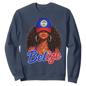 Belize Princess Sweatshirt Melanin Afro Girl Belize Flag Heritage Gift for Black Girls TS10 Navy Print Your Wear